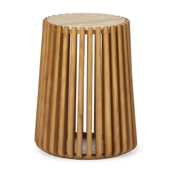 Mesa auxiliar madera/mármol travertino - Imagen 2