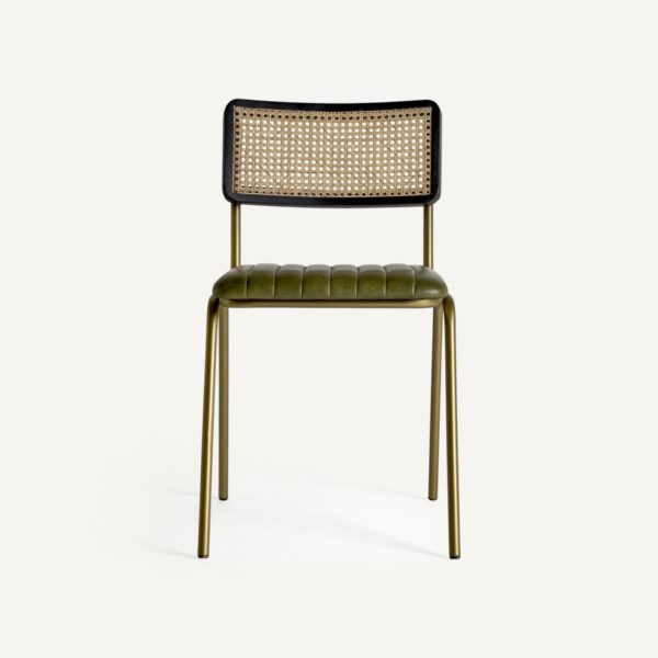Silla de cuero verde, hierro y ratán - Imagen 2