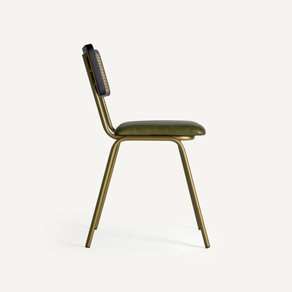 Silla de cuero verde, hierro y ratán - Imagen 6