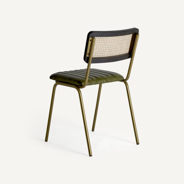 Silla de cuero verde, hierro y ratán - Imagen 5
