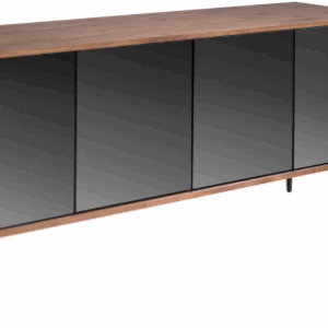 Aparador cristal negro efecto espejo, nogal y acero negro