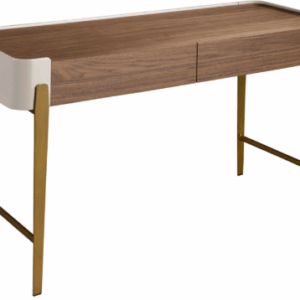Escritorio nogal, beige y acero pulido dorado