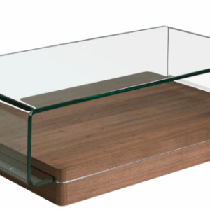 Mesa centro rectangular cristal templado y nogal