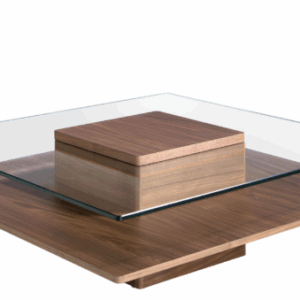 Mesa centro cuadrada cristal templado y nogal