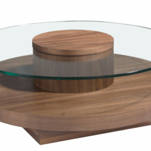 Mesa centro redonda cristal templado y nogal