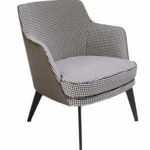 Sillón tela blanco y negro y polipiel chocolate